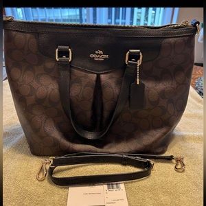 Coach Pleated Tote Handbag.  Brown/Black Signature canvas.